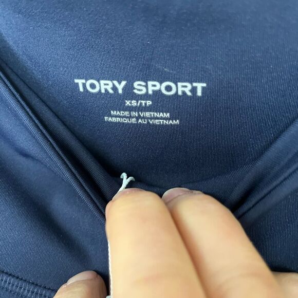 Tory Burch blue/white/green color block sports bra & highrise bike shorts set XS - Picture 8 of 14